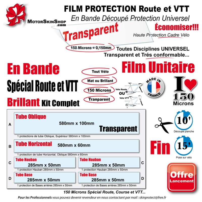 Kit Film Protection cadre VTT 500 Microns Universel Bande Découpé