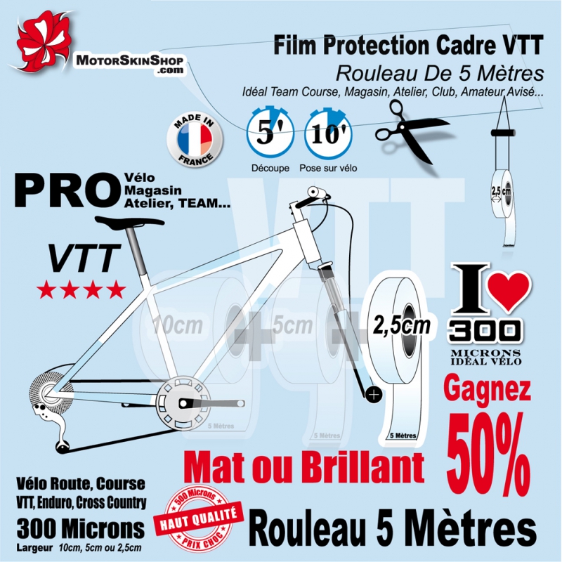 Film Protection VTT PRO Adhésive 300 Microns rouleau mat ou brillant