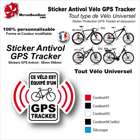 sticker Antivol vélo GPS Tracker universel couleur tout type de Vélo
