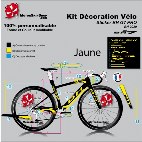Sticker Cadre Vélo BH G7 PRO 2020 (Jaune Fluo possible)