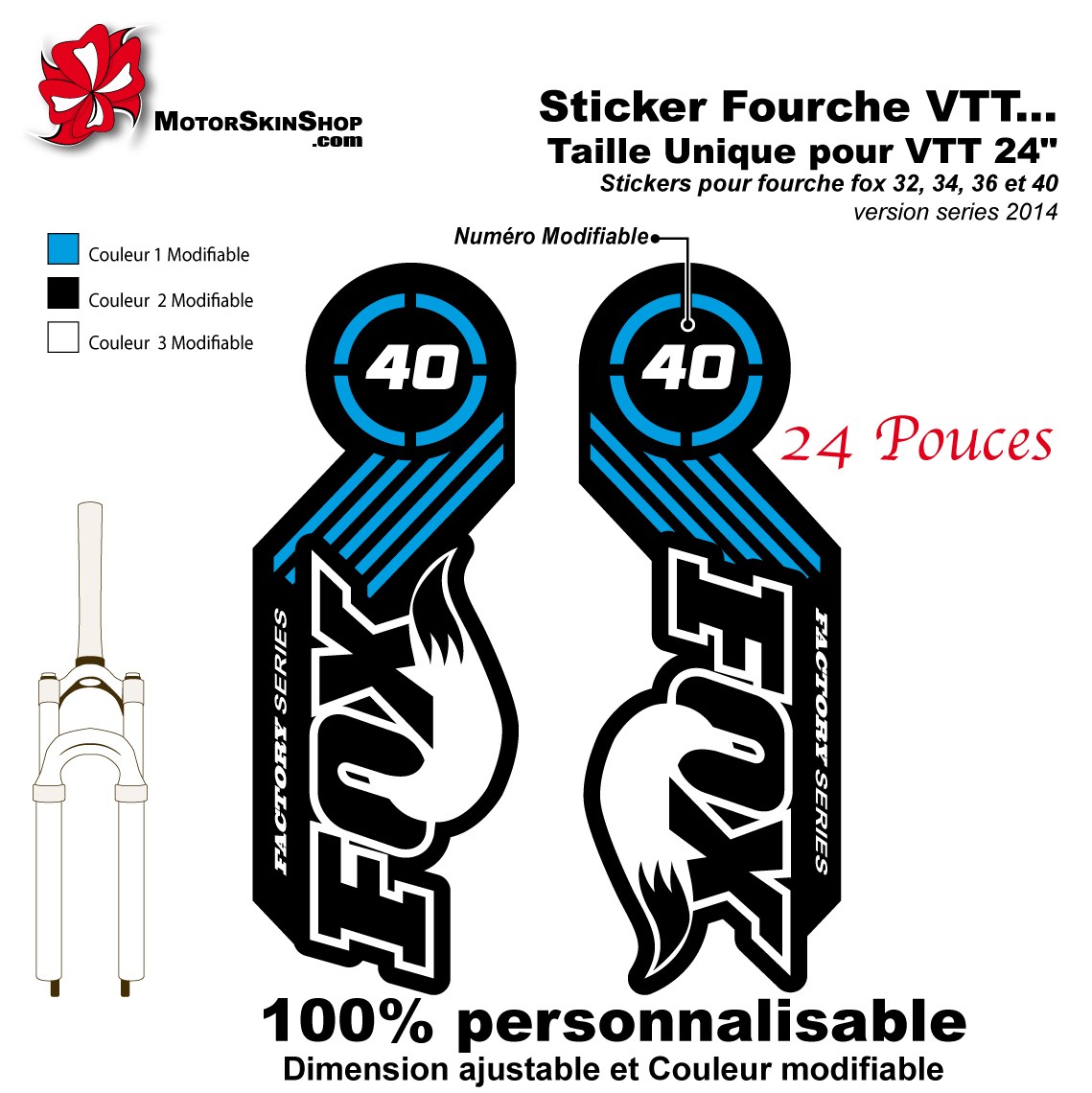 Sticker fourche pour 24 Pouces (VTT enfant 9-12 ans)