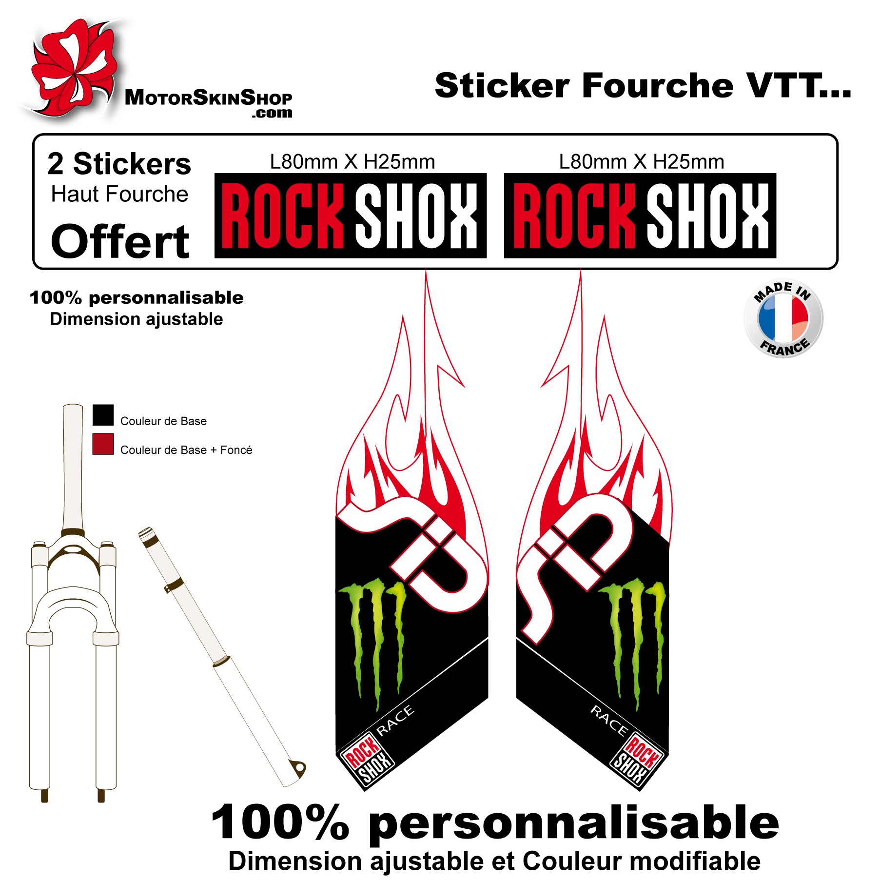 sticker fourche sid rock shox flaming monster energy