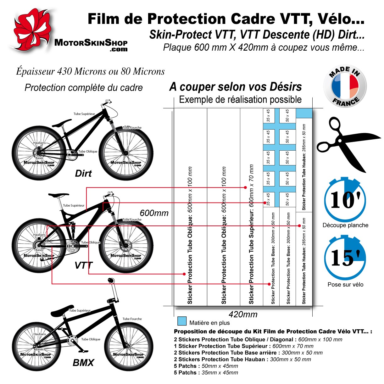 film de protection cadre VTT Vélo épais et transparent