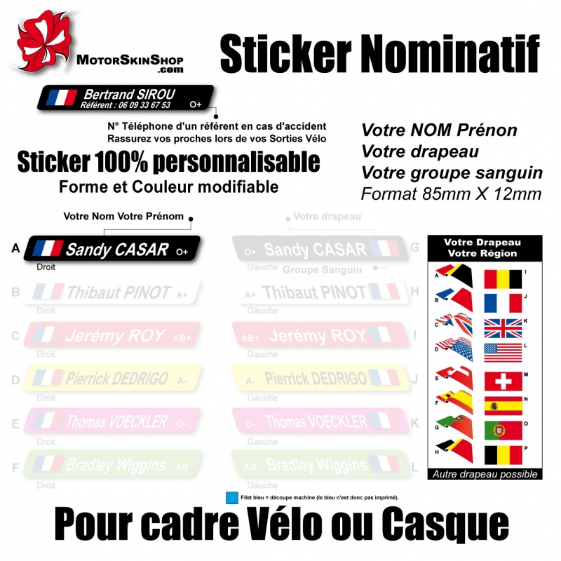 Pack x12 Stickers Vert Nom prénom vélo casque sticker autocollant